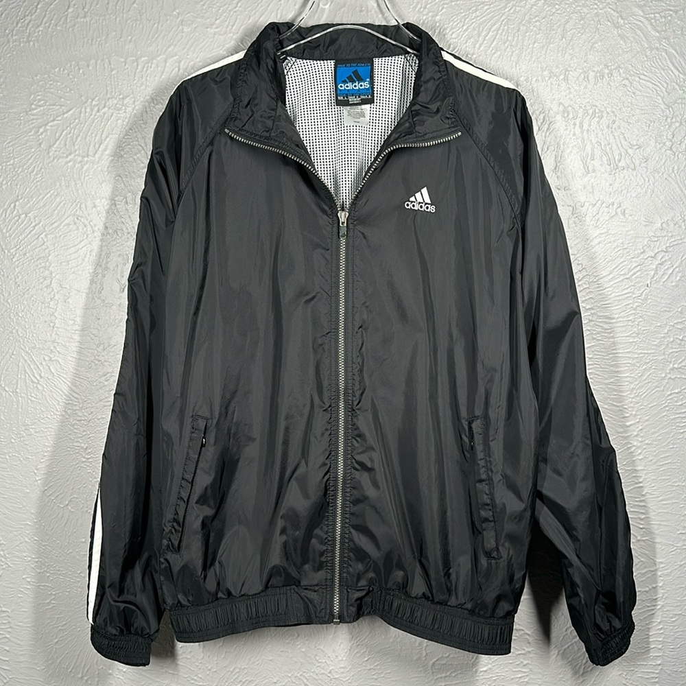 Vintage adidas Black & White Long Sleeve Windbreaker Jacket Men's Size L…